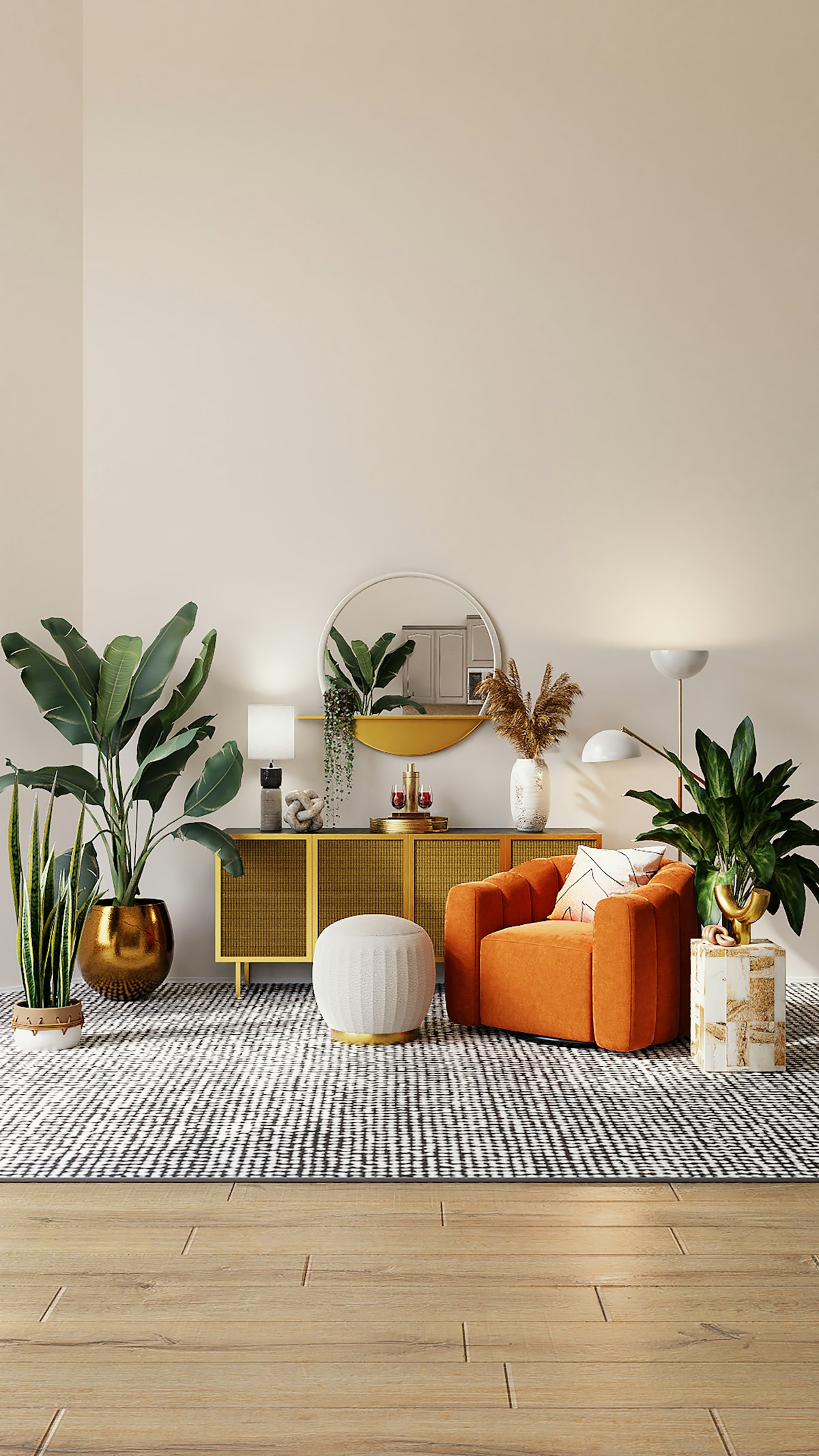 Layered neutral living space